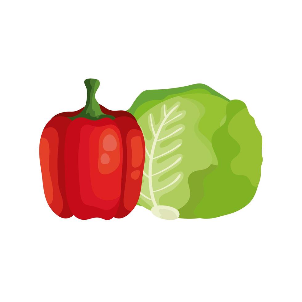 lechuga fresca con pimiento verduras icono aislado vector