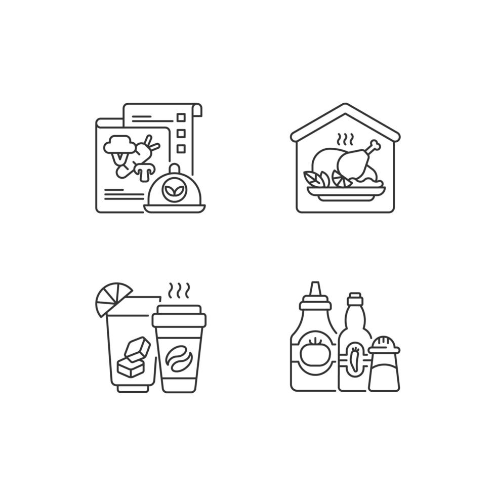 Online restaurant delivery linear icons set vector