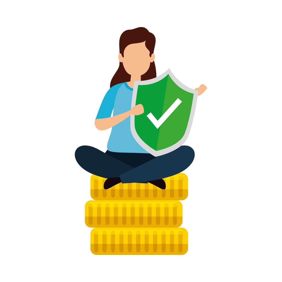 woman and coin money cash isolated icon vector