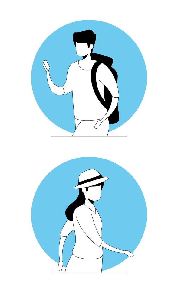 young couple avatar character icon vector