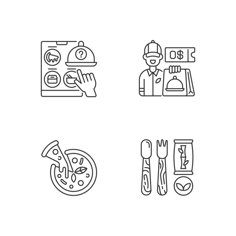 servicio de entrega de restaurante conjunto de iconos lineales vector