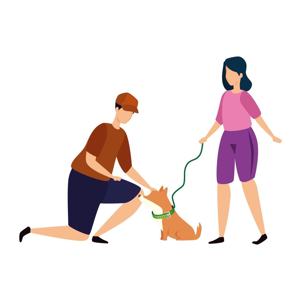 pareja, con, perro, aislado, icono vector