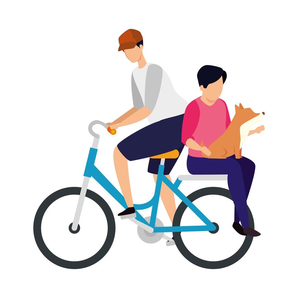 men in bike with dog avatar character vector