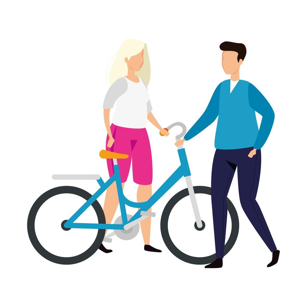 pareja, con, bicicleta, avatar, carácter, icono vector