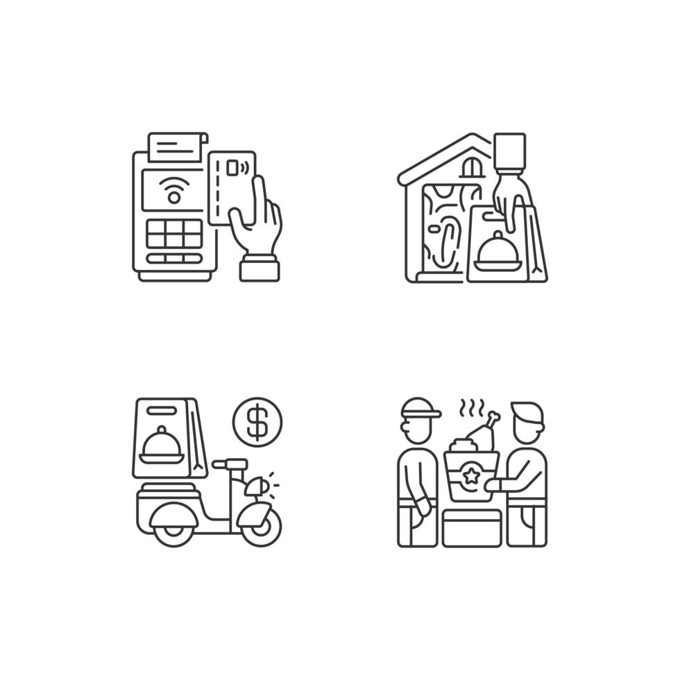 Meal delivery orders linear icons set vector