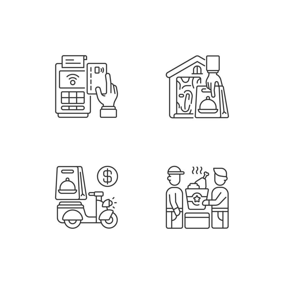 Meal delivery orders linear icons set vector