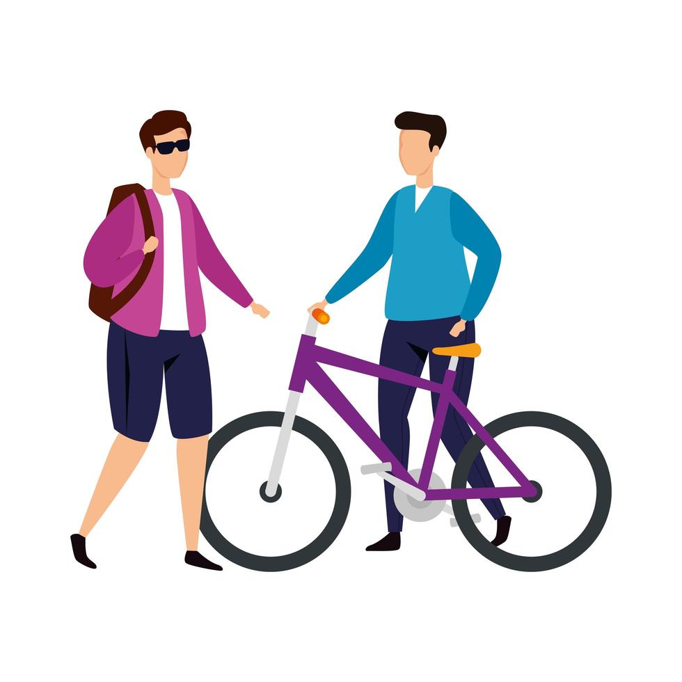 young men with bike avatar character icon vector