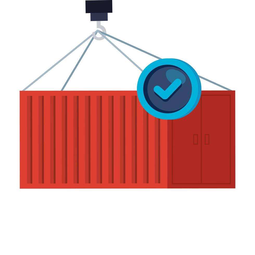 contenedor de metal colgando con el símbolo de verificación vector