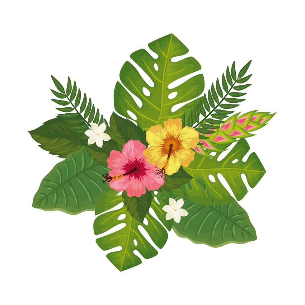 cute flowers with leafs isolated icon vector