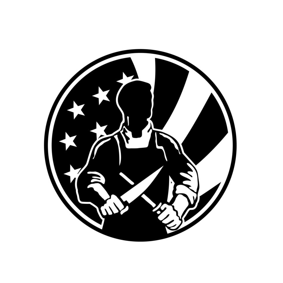 Cuchillo de afilado de carnicero americano con bandera de EE.UU. vector