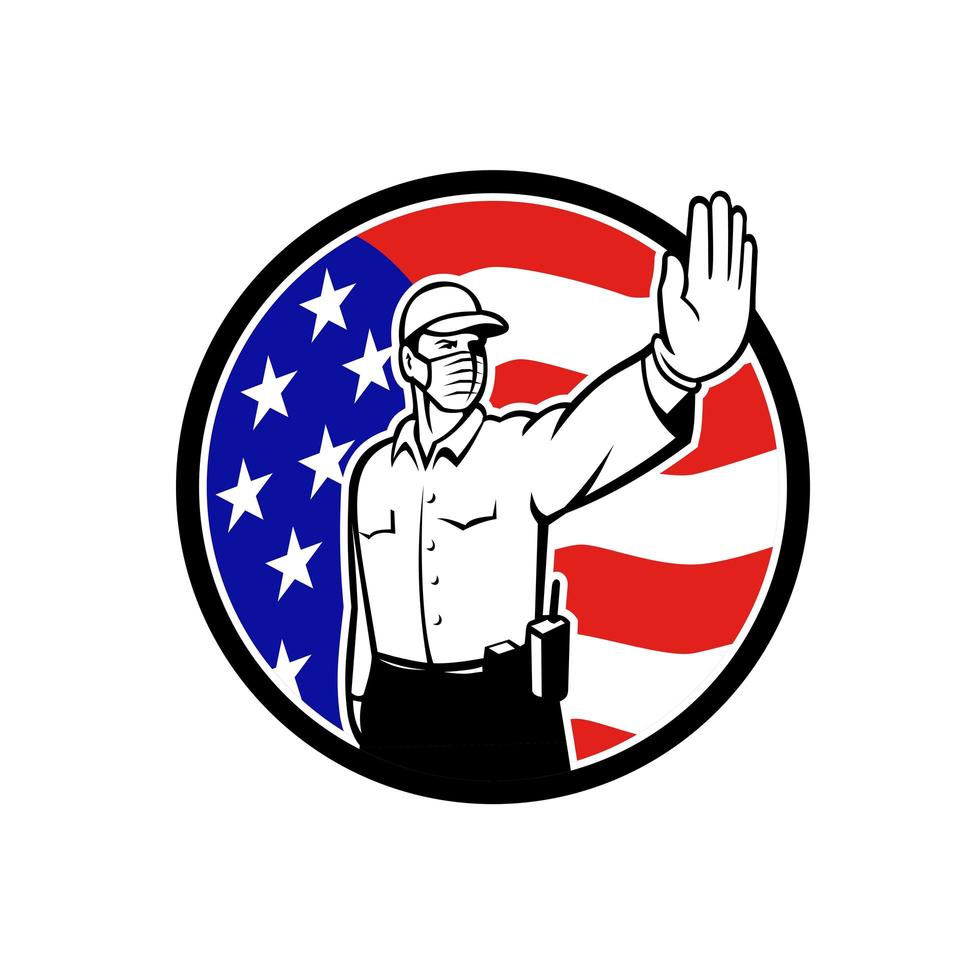 American Border Patrol Officer Wearing Face Mask Stop Icon vector