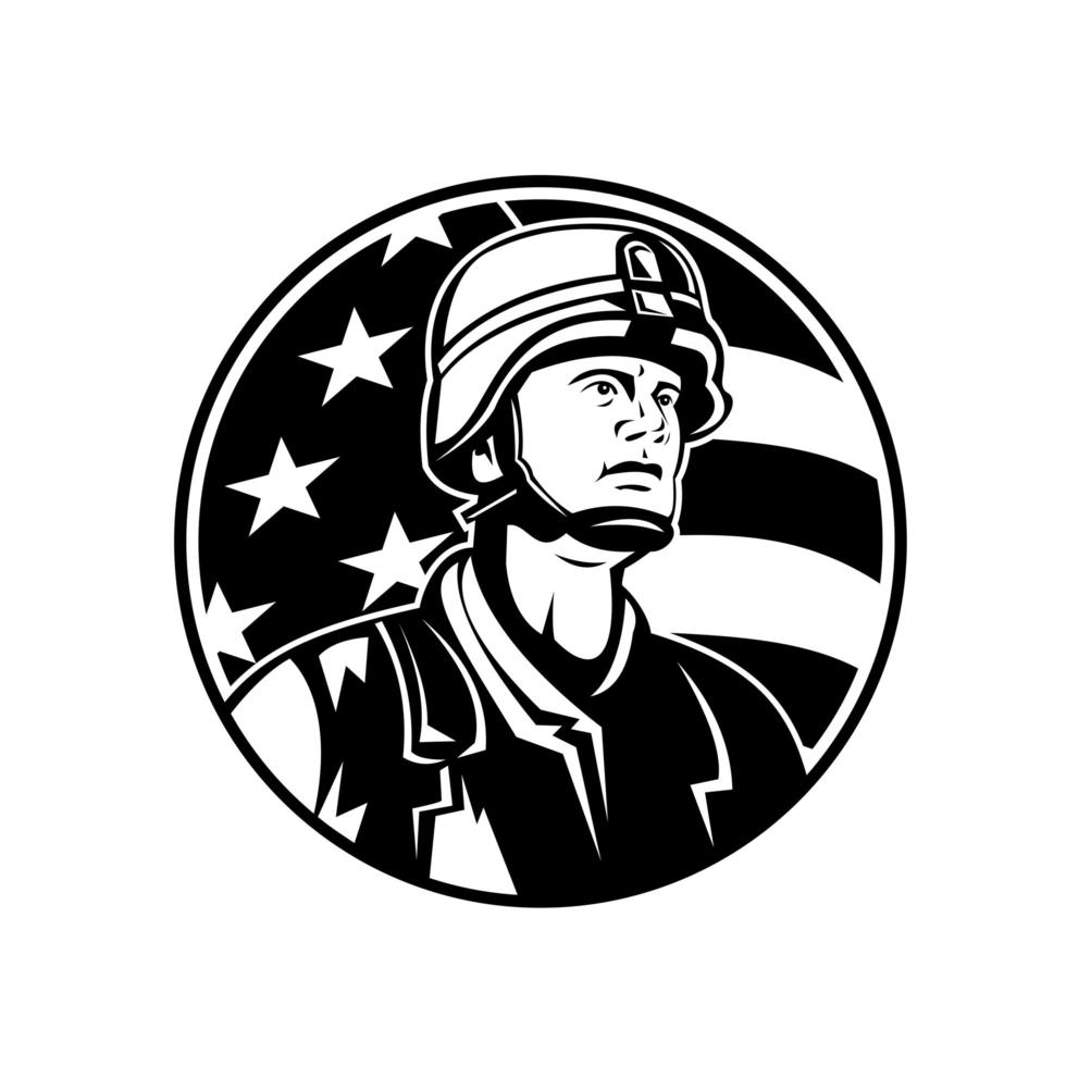 Bust of American Soldier Military Serviceman with USA Stars vector