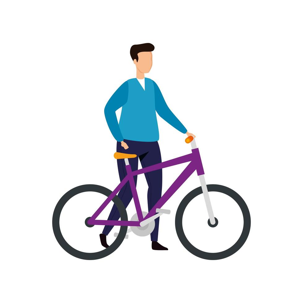 Hombre joven con icono de personaje de avatar de bicicleta vector