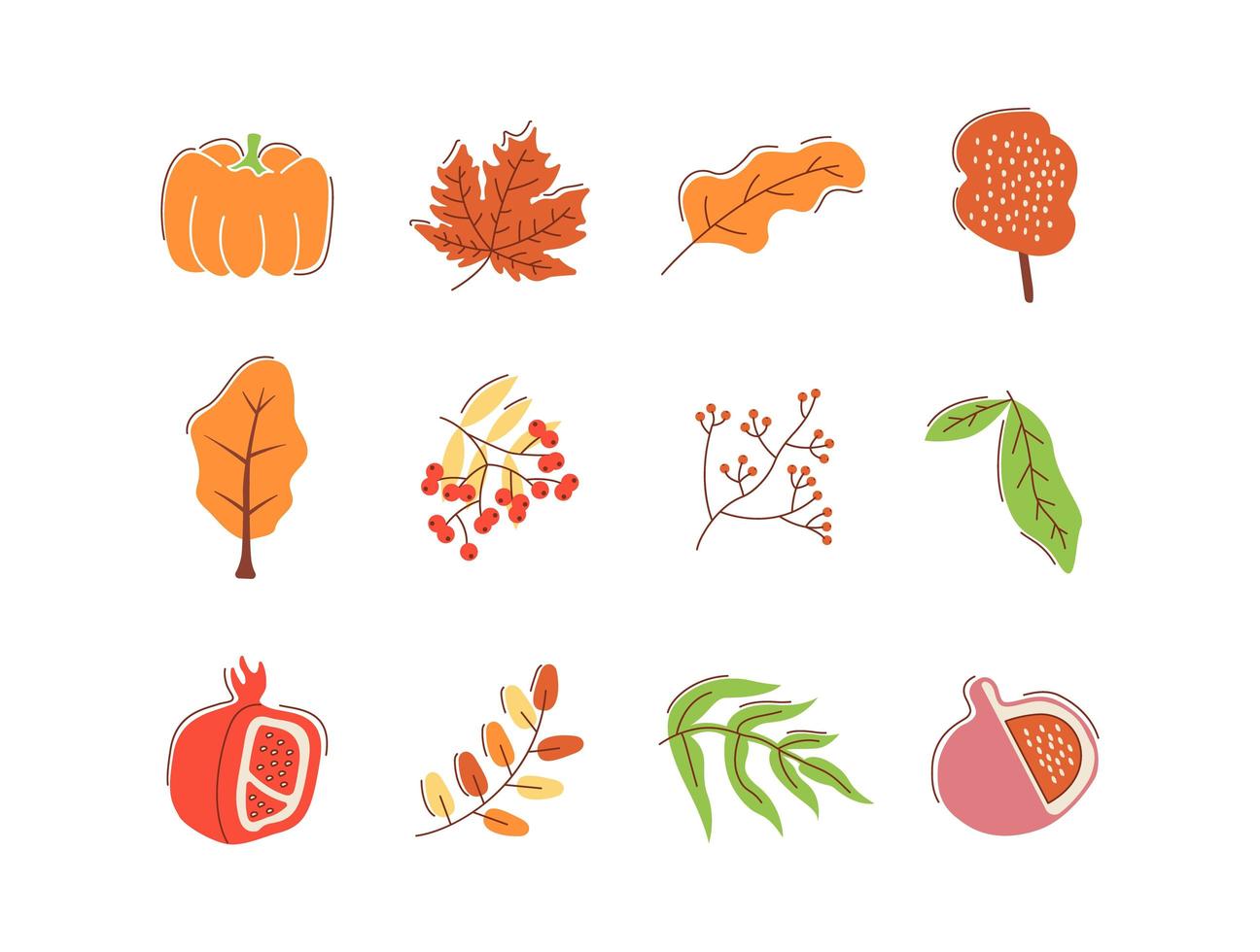 Autumn bounty flat vector abstract elements set