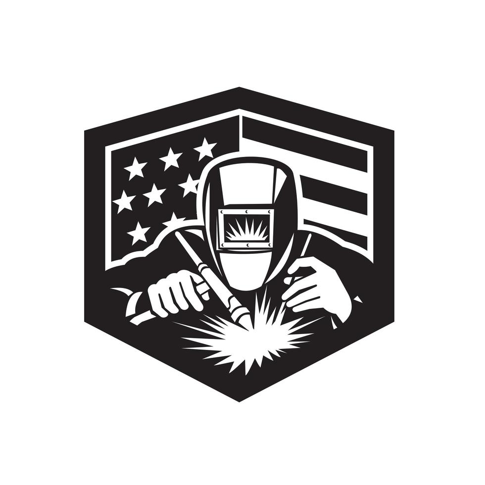 Welder Arc Welding USA Flag Crest Retro vector