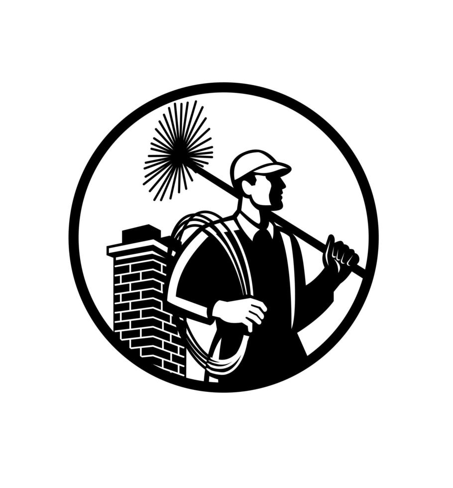 Chimney Sweep Holding Sweeper Logo vector