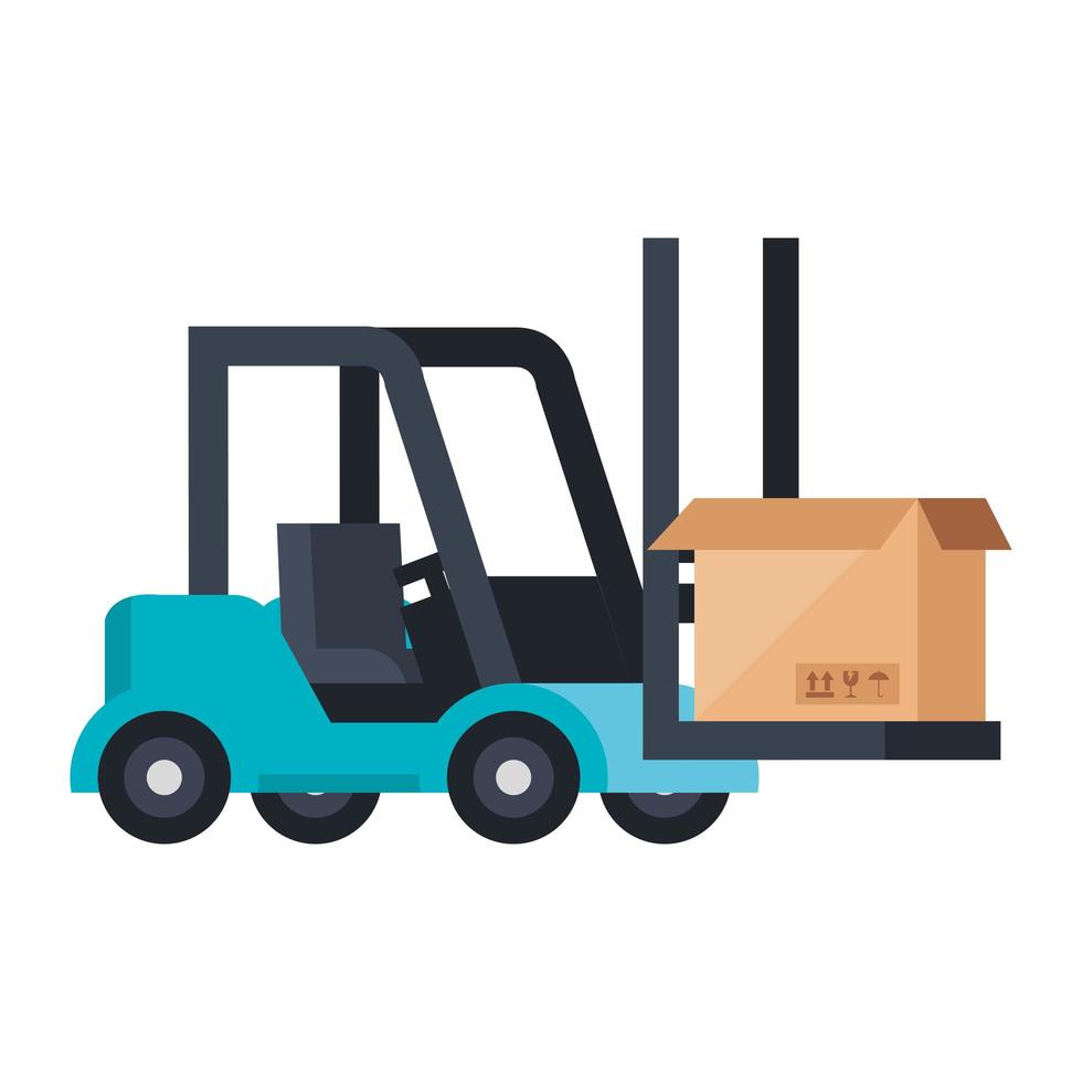 box package cargo in forklift isolated icon vector