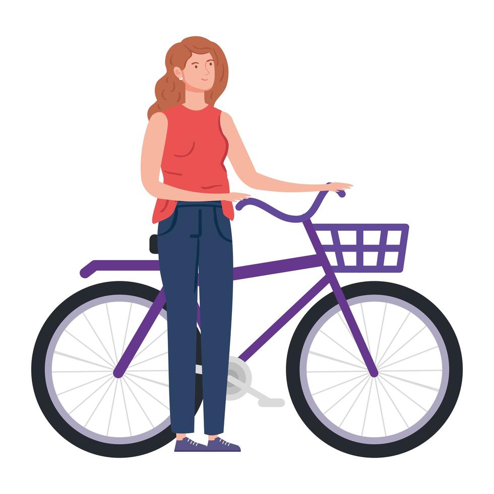 hermosa mujer con personaje de avatar de bicicleta vector