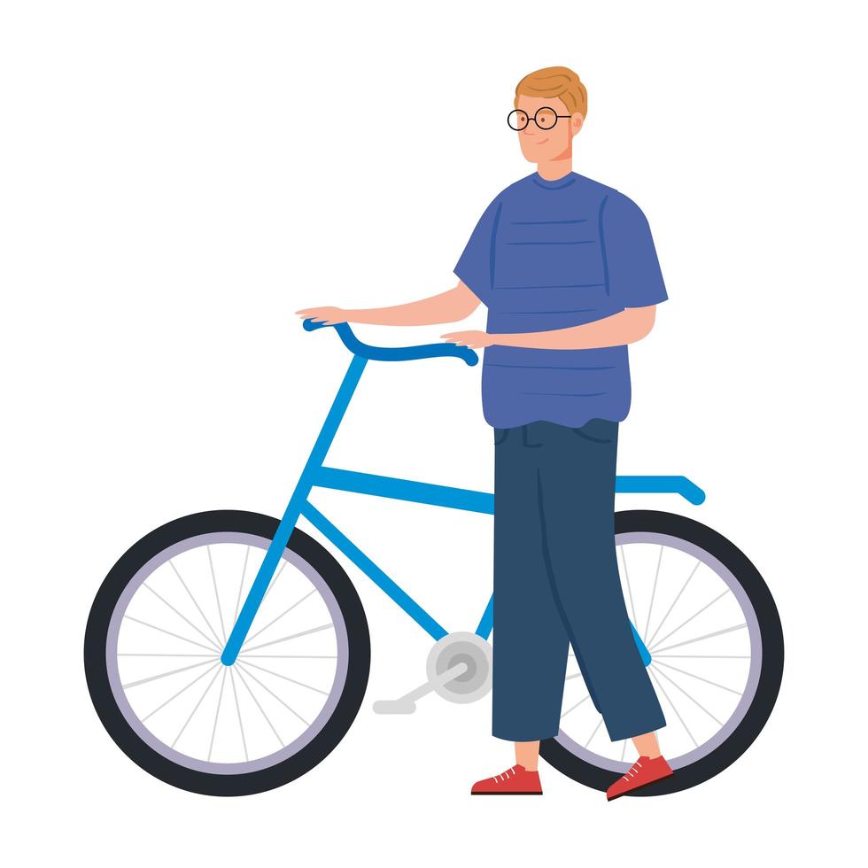 Hombre joven con icono de personaje de avatar de bicicleta vector