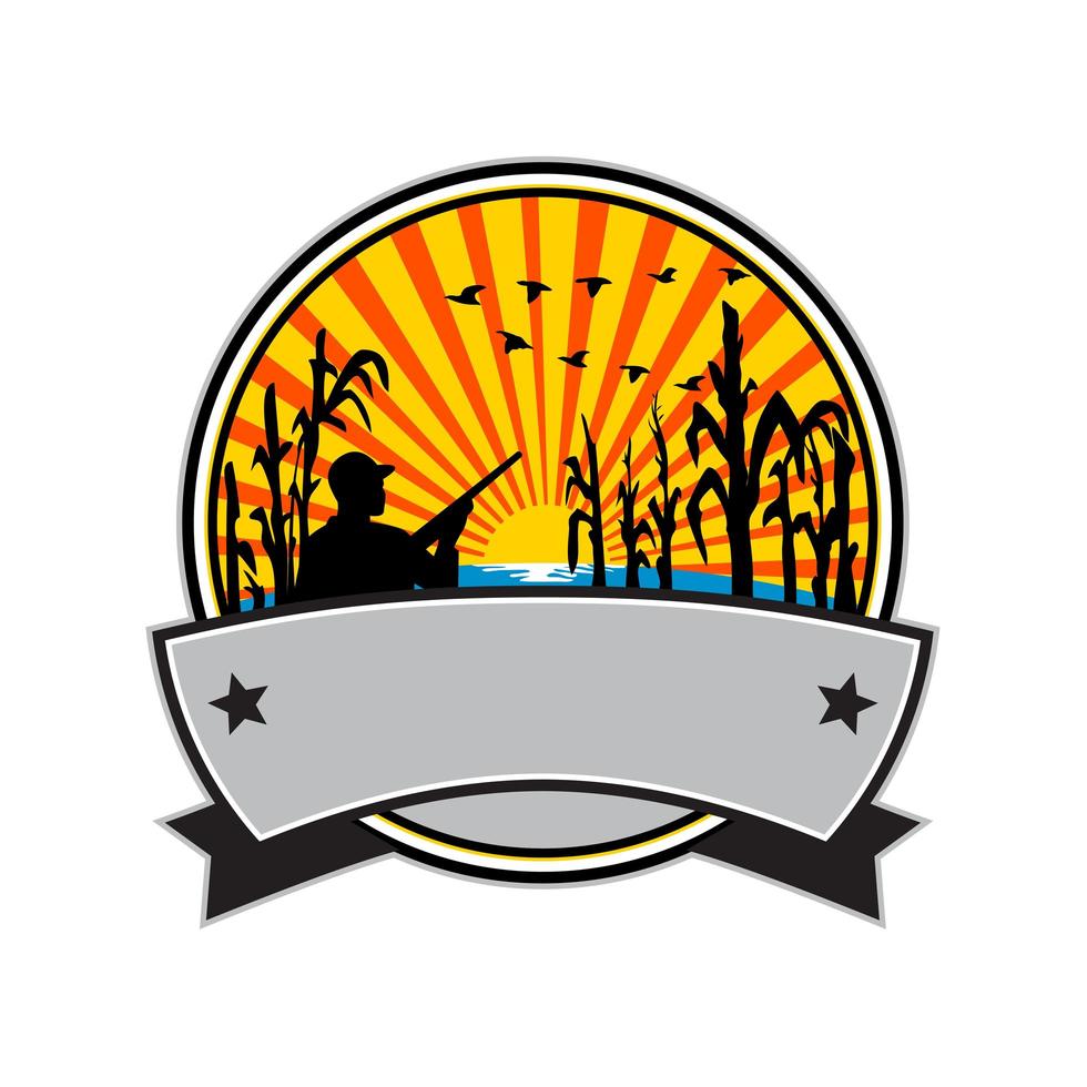 Duck Hunter in Cornfield Circle Retro vector