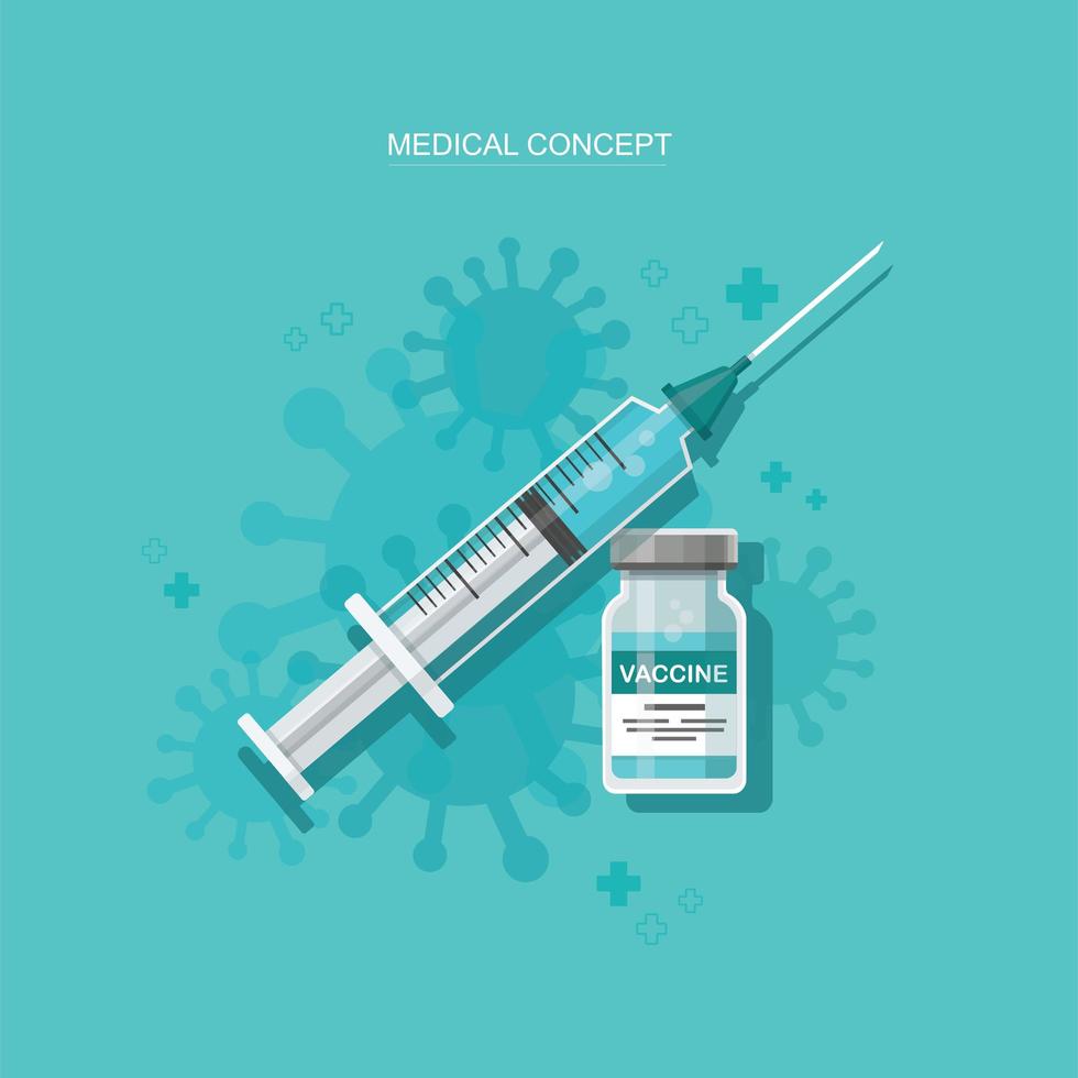 vial y jeringa de vacuna. inyección. ilustración vectorial aislada vector