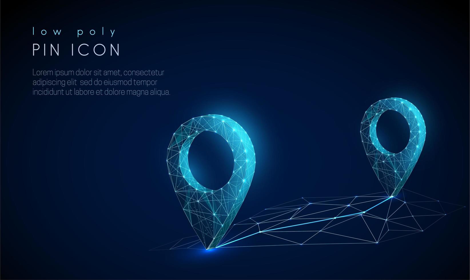 Low poly Pin icon on the abstract map. vector
