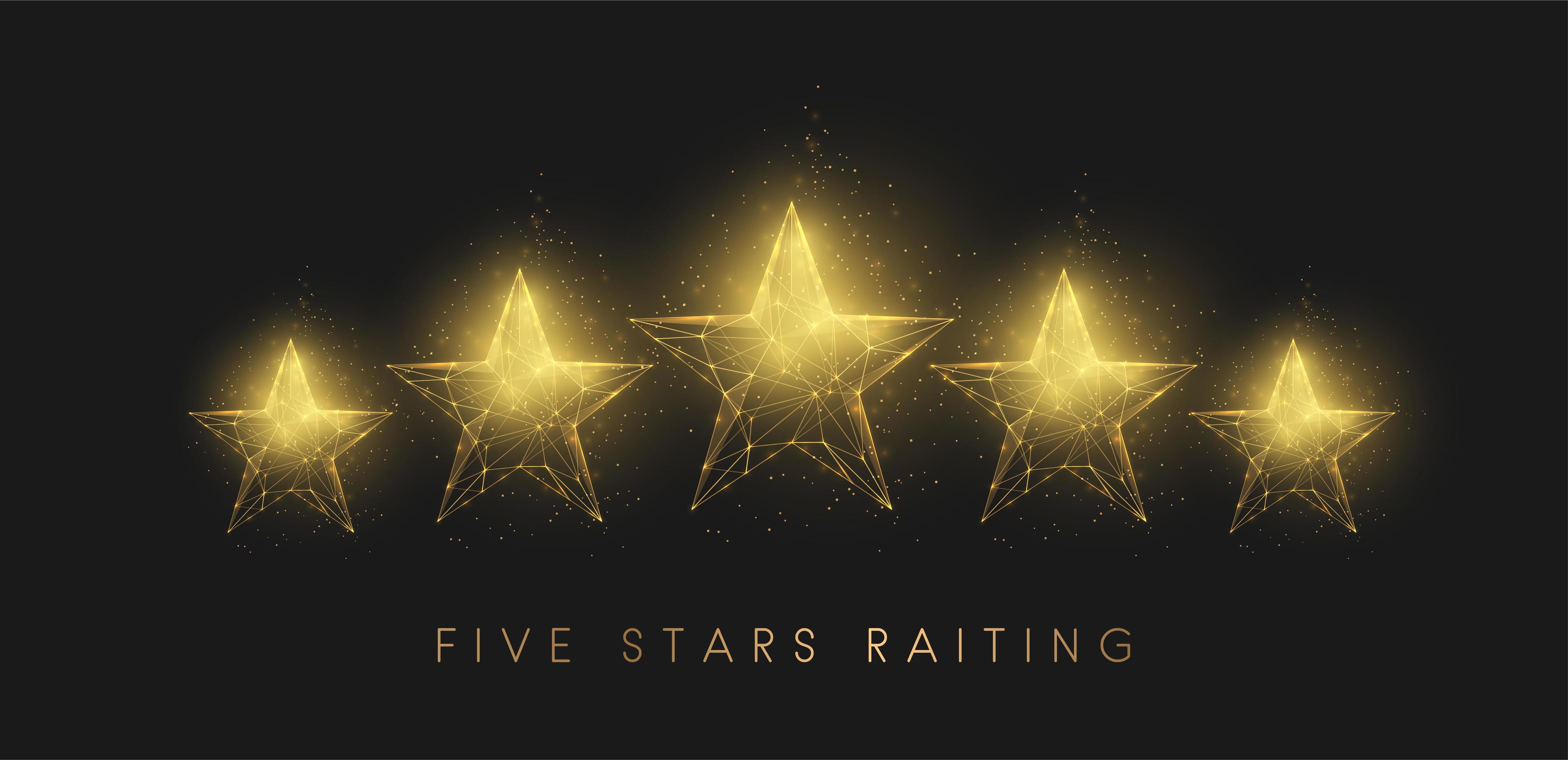 5 stars raiting. Abstract golden stars. Low poly style design 1908572