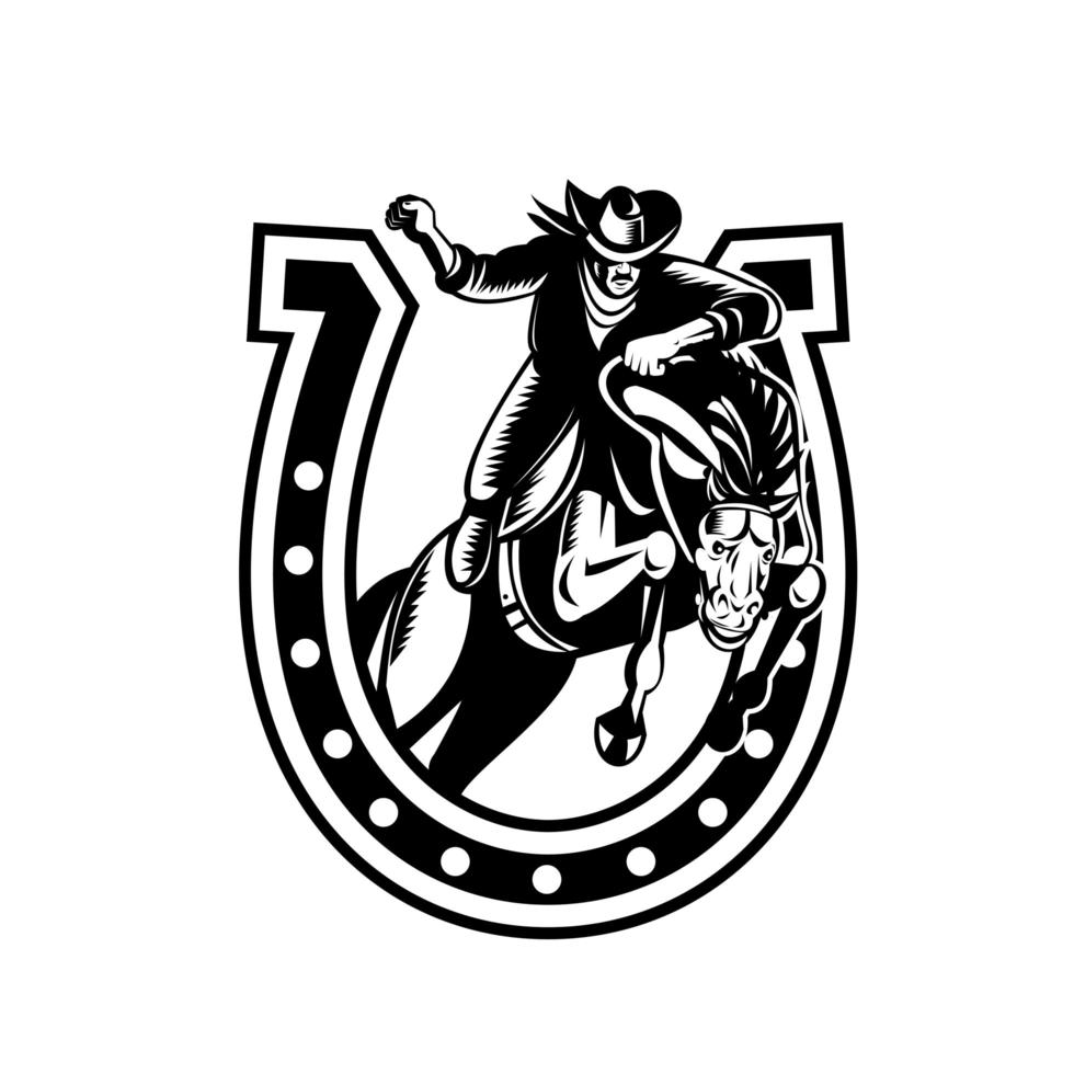 Rodeo Cowboy on Horseback Jumping Over Horseshoe vector