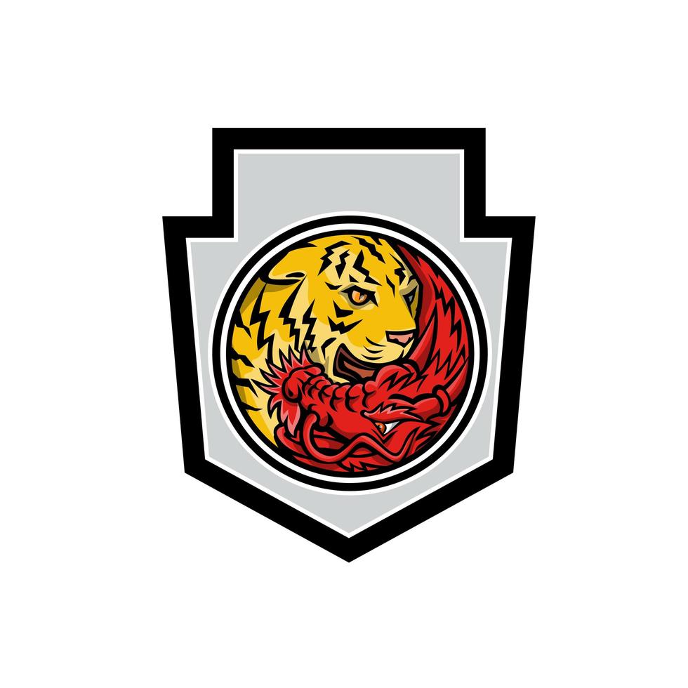 dragón y tigre en yin yang símbolo cresta mascota vector