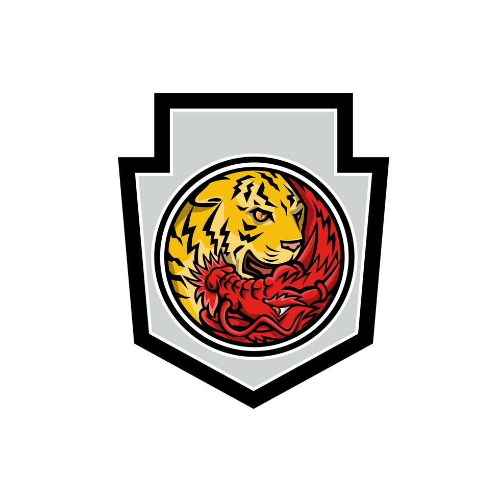 Dragon and Tiger in Yin Yang Symbol Crest Mascot vector