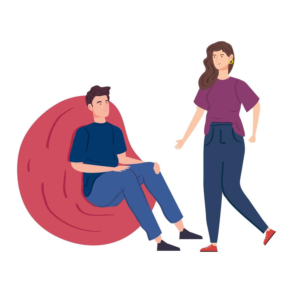 couple with pouf soft avatar characters vector