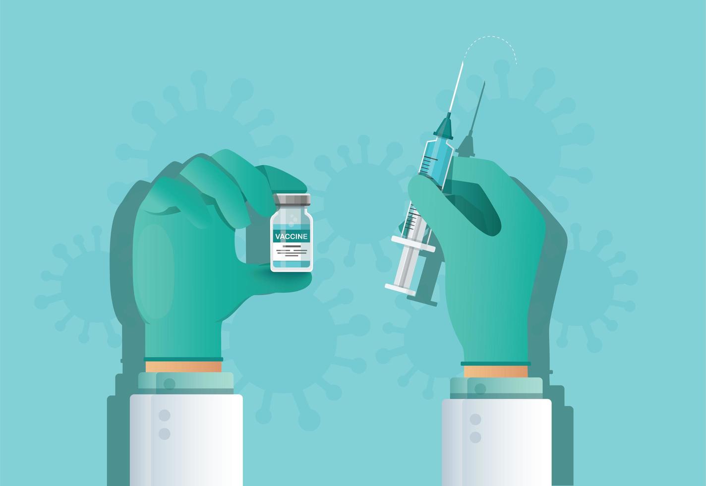 hand holding vaccine vial. Vaccination concept. Health care and protection. Vector illustration