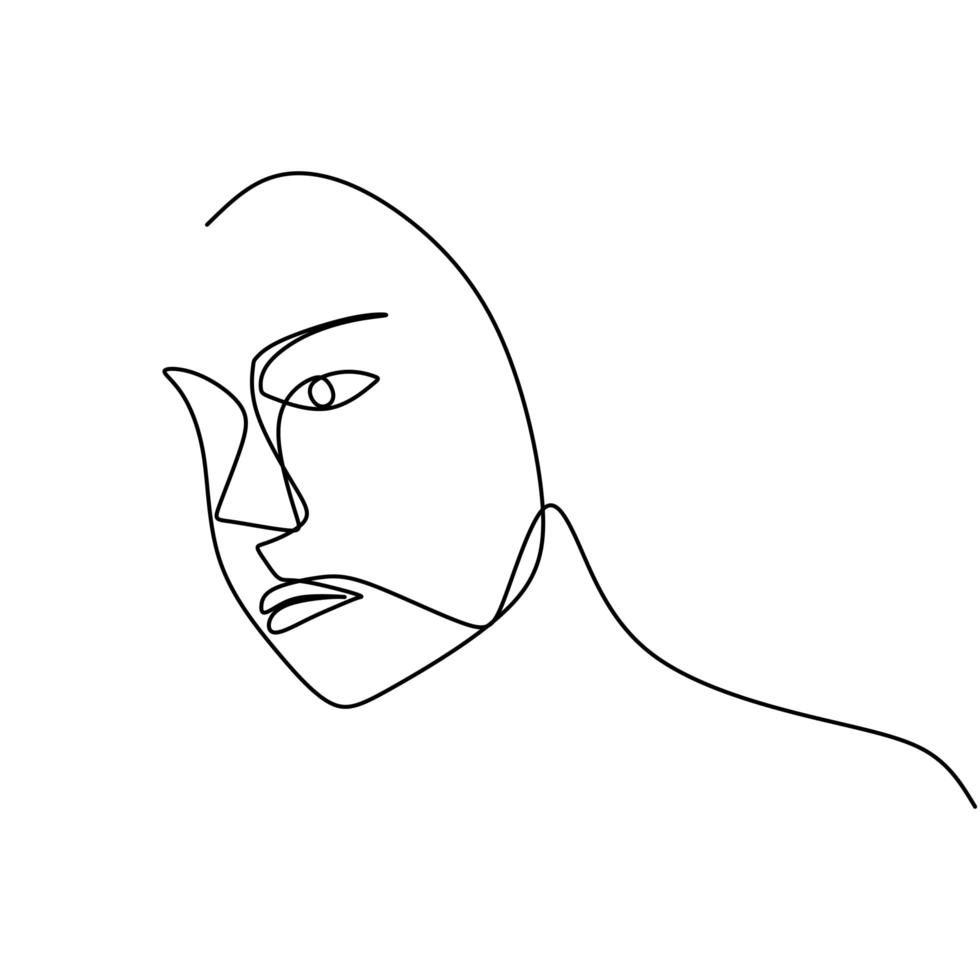 Woman face one line drawing. Abstract beautiful lady minimalistic design continuous style. vector