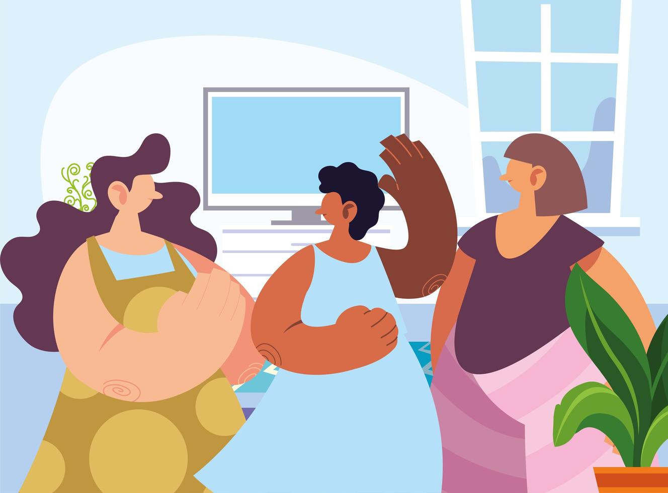 women gathered together sharing at home vector