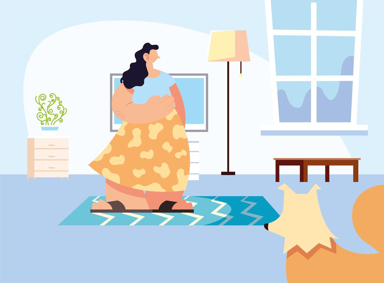 couple and pet in home vector