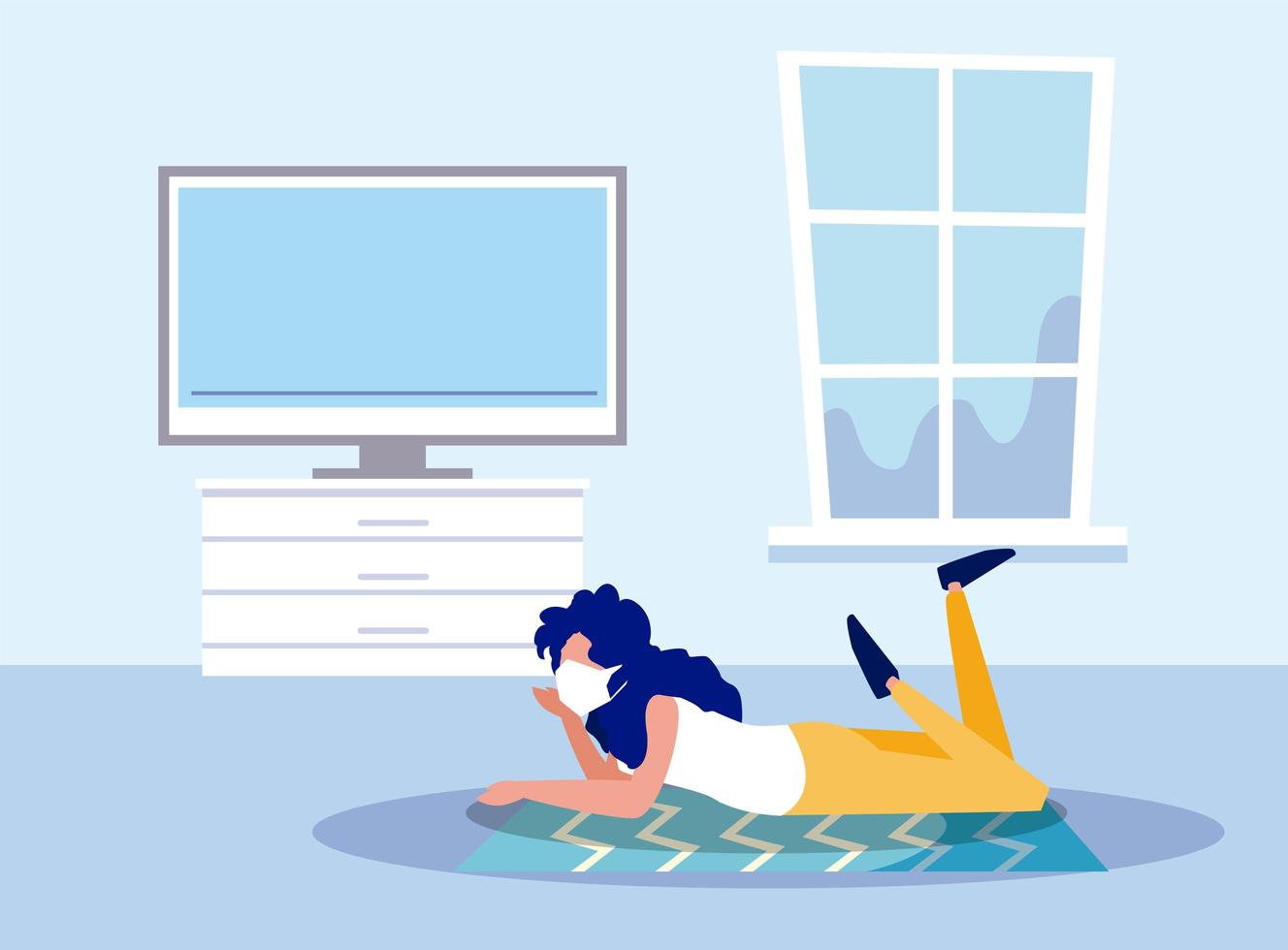 Woman with mask at home vector design