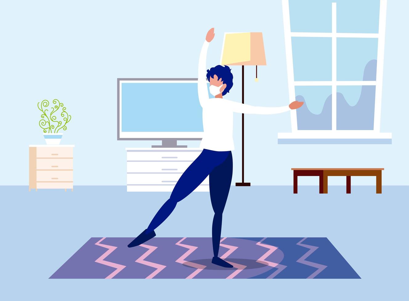 Man dancing with mask at home vector design