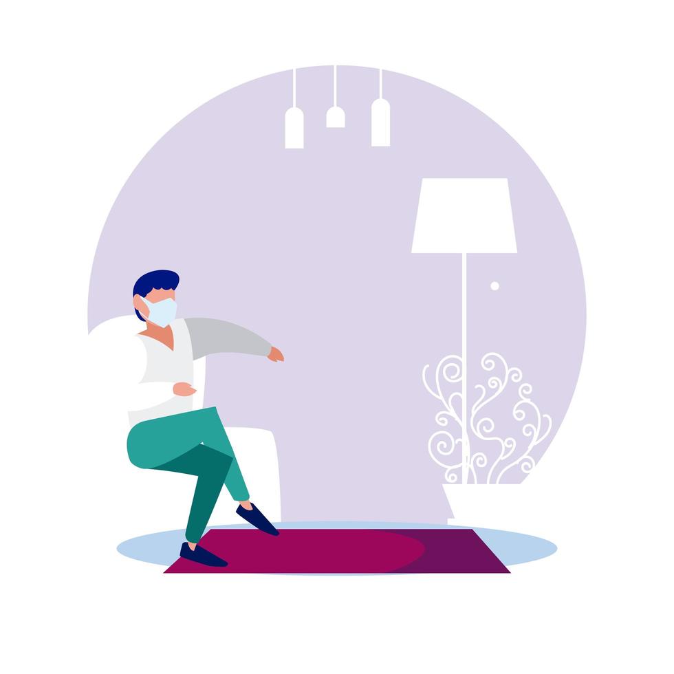 Hombre con máscara relajante en casa diseño vectorial vector