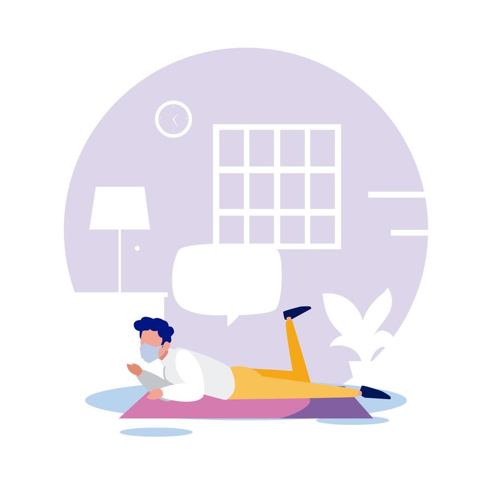 Man with mask relaxing at home vector design