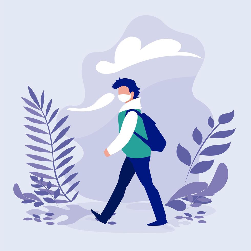 Man with mask and leaves outside vector design