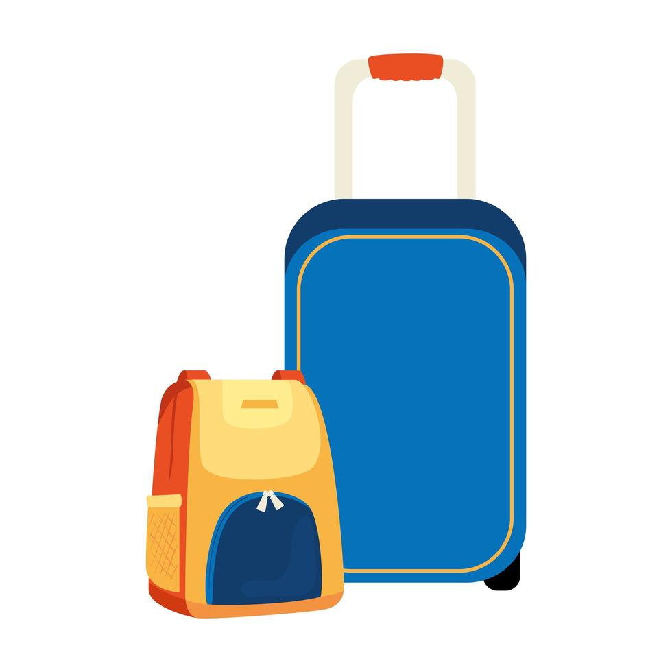 wheeled suitcase with backpack isolated icon vector