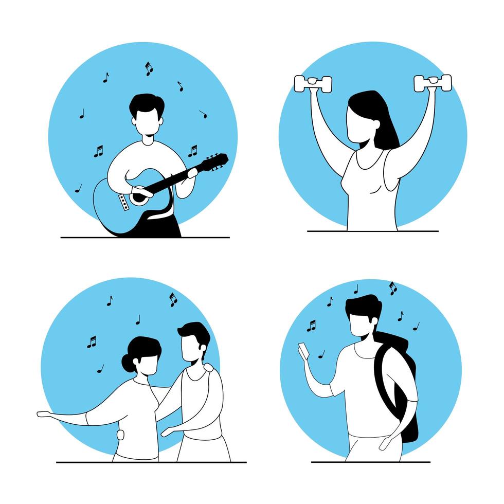 set scenes of young people doing activities vector