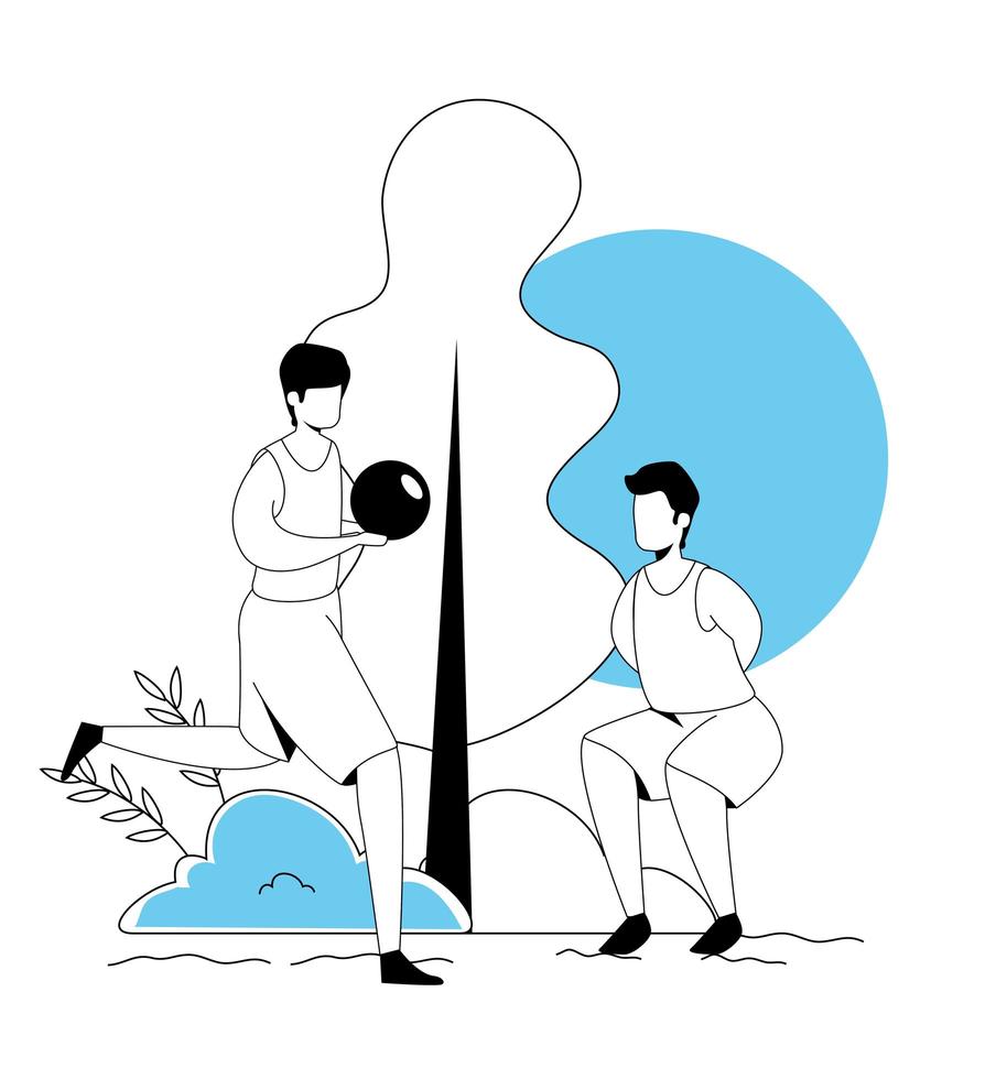 young men with sport ball avatar character vector