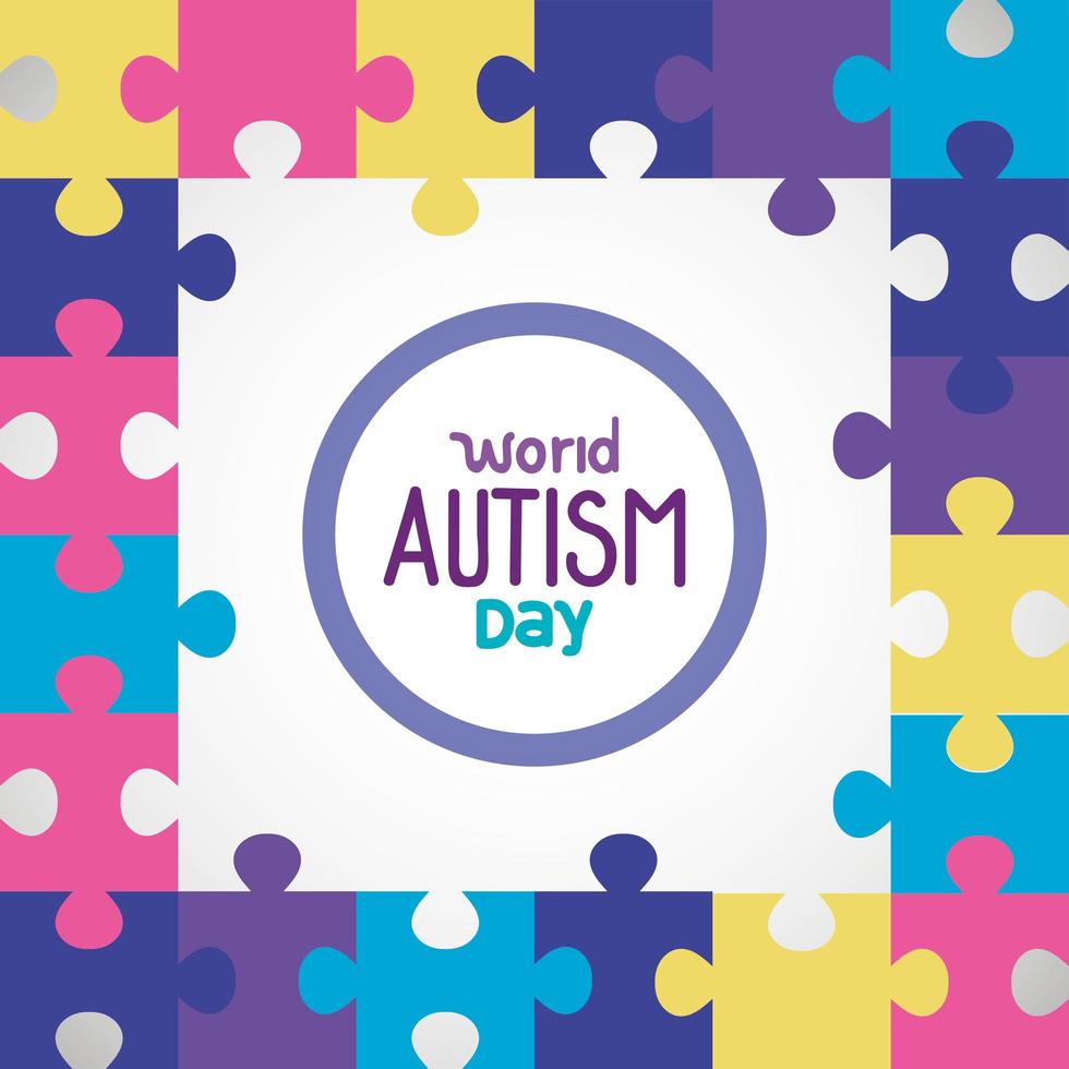 world autism day with puzzle pieces vector