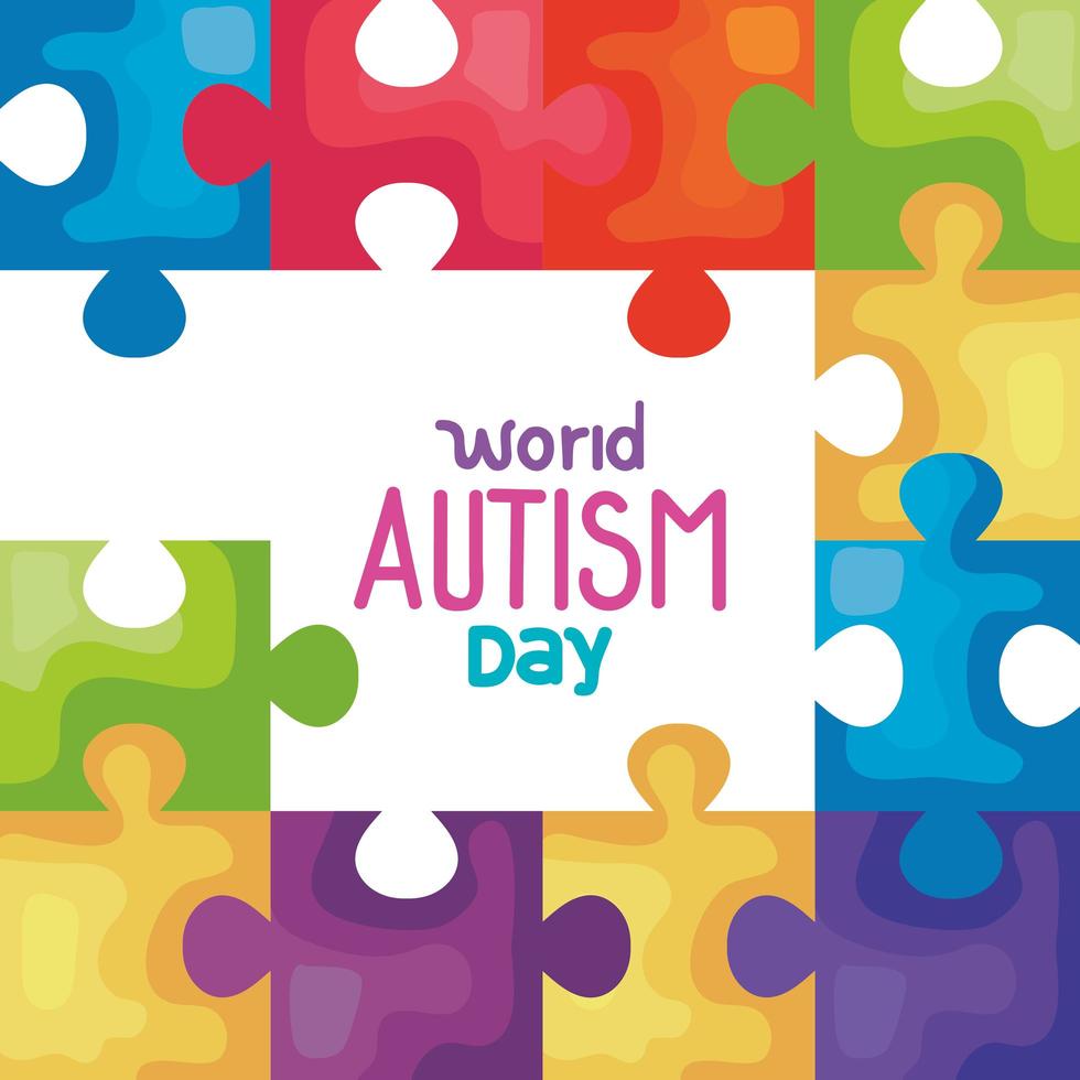 world autism day with puzzle pieces vector