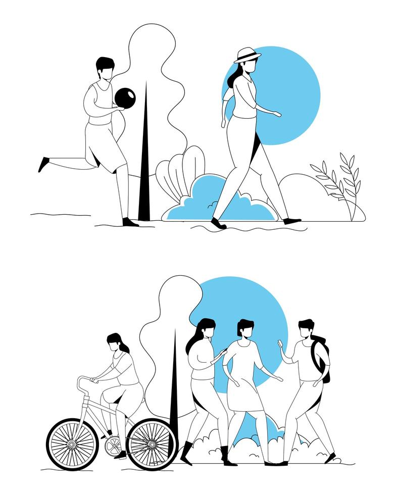 set scenes of people doing activities vector