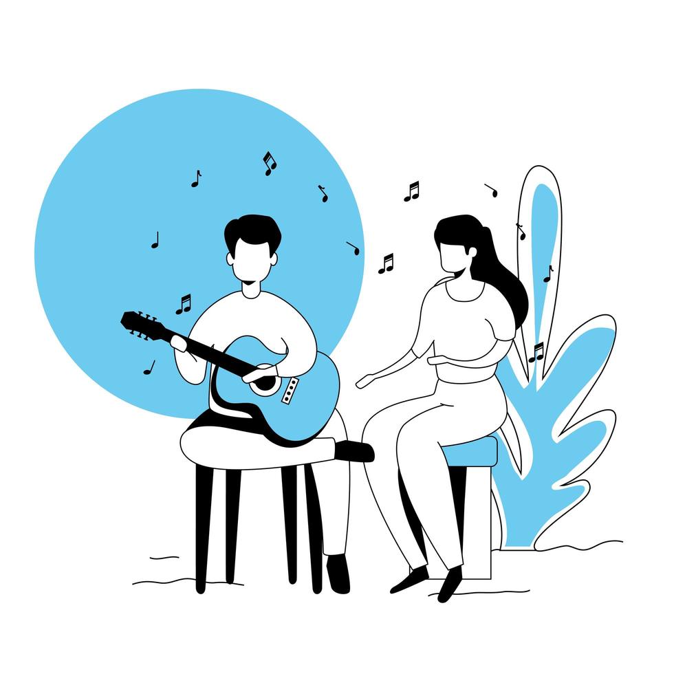 pareja, con, guitarra, aislado, icono vector