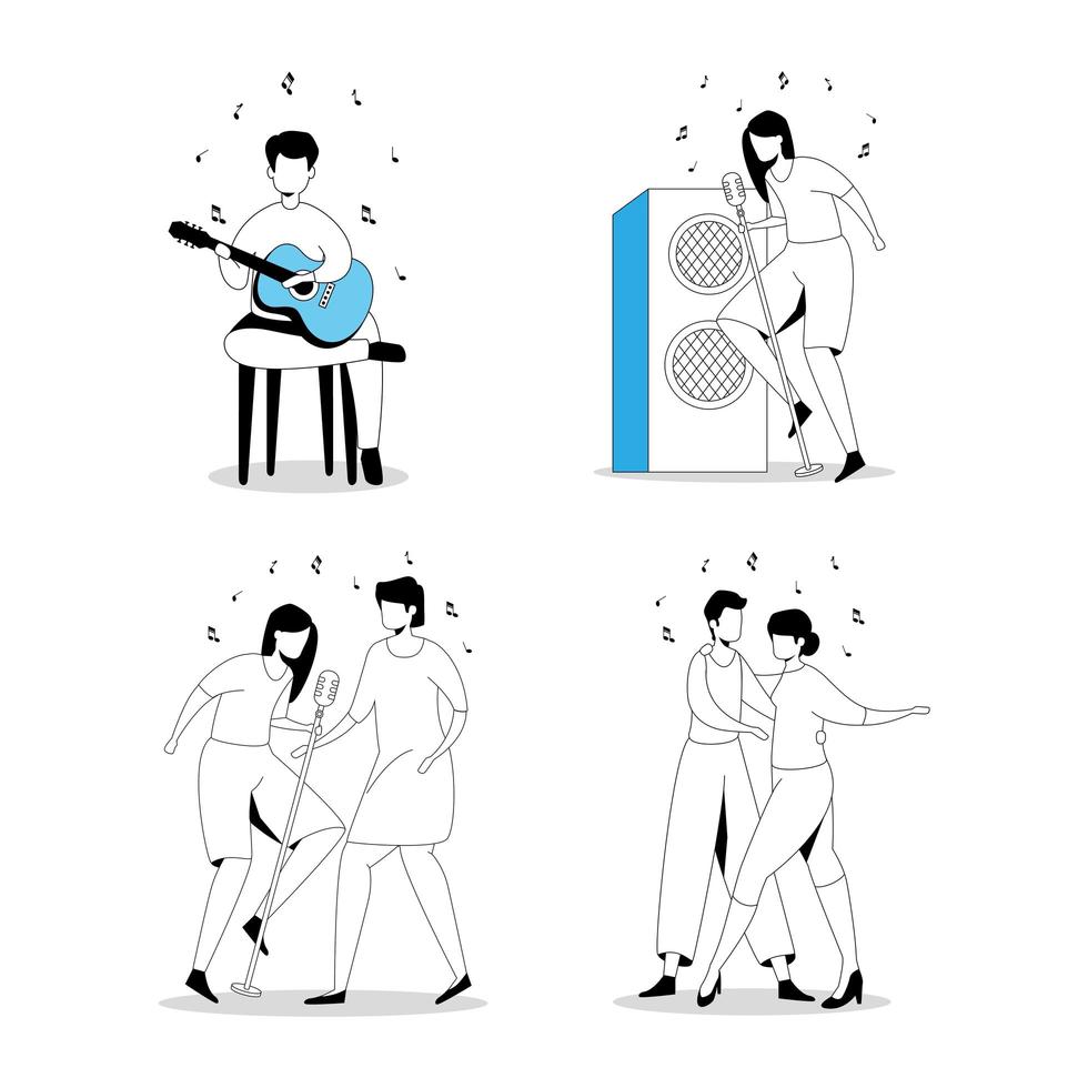 set scenes of young people doing activities vector