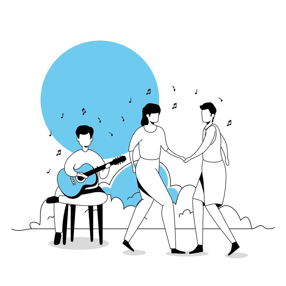 man with guitar and couple dancing vector