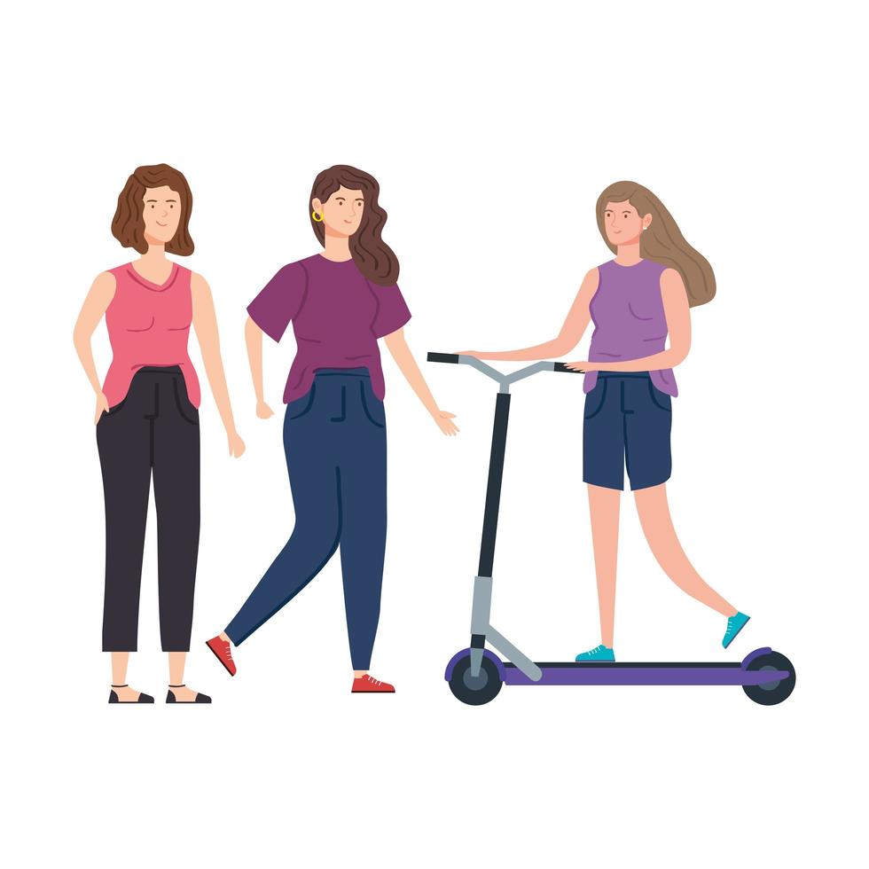 mujeres con personaje de avatar de scooter vector